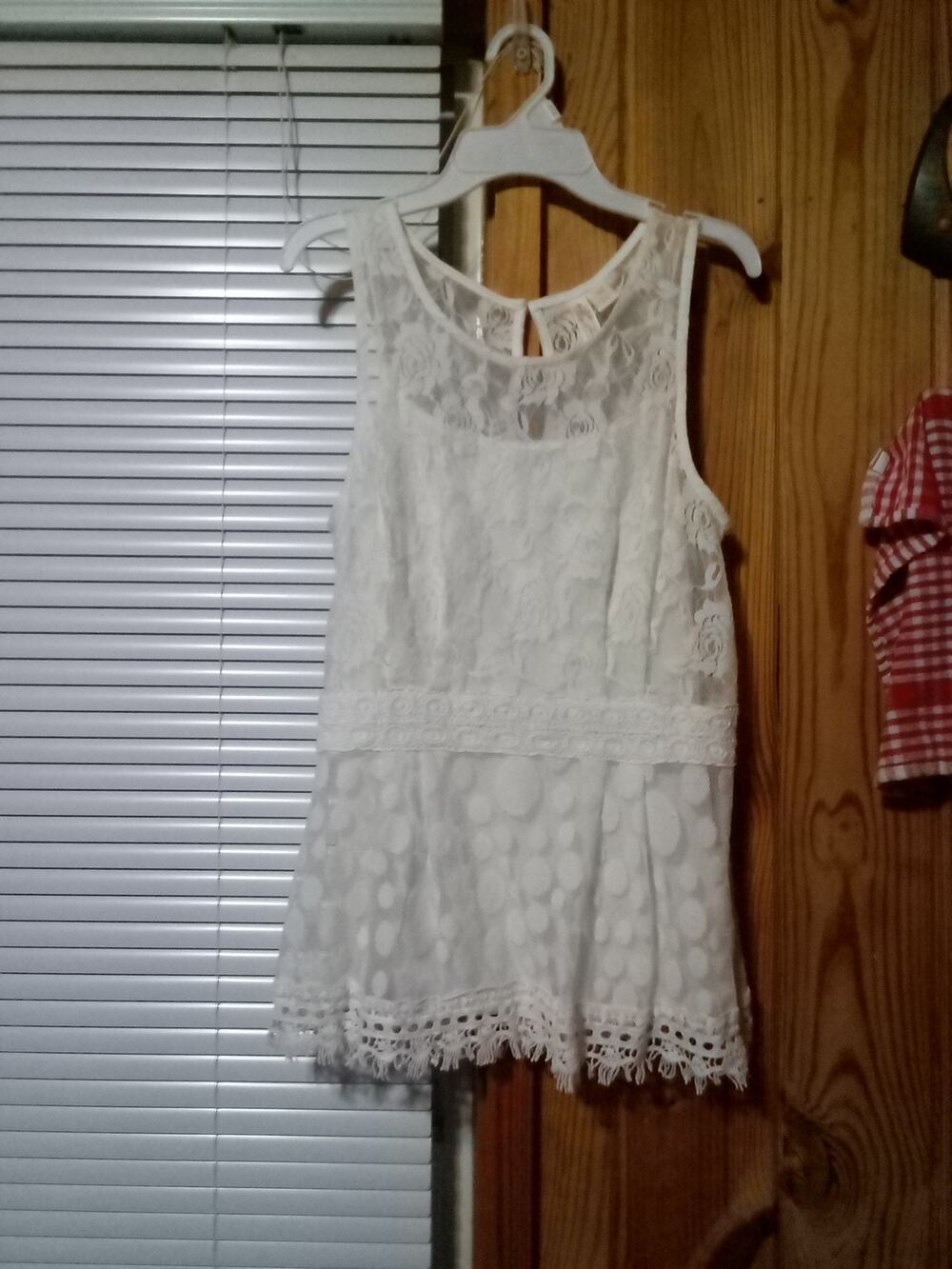 Adiva Women's M Ivory Crochet Lace Top With Attached Tank